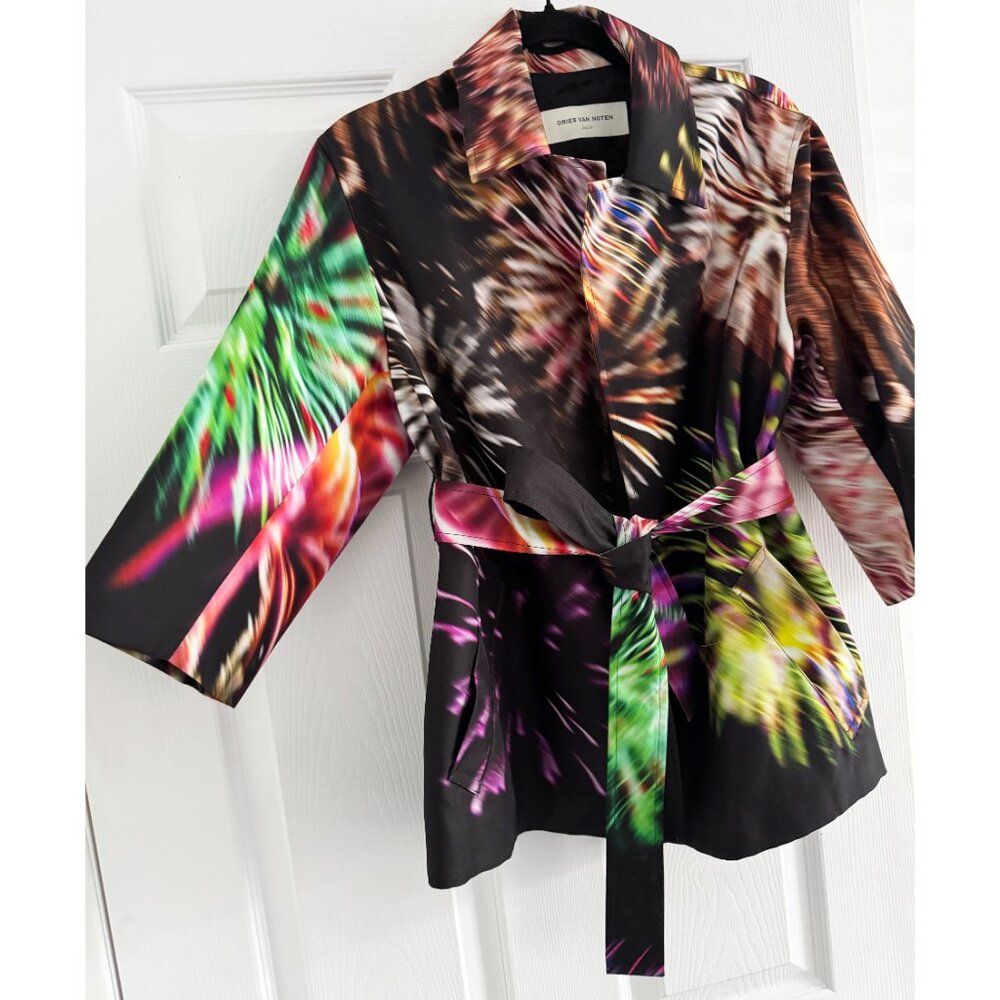 Dries Van Noten "Ramblas" Fireworks Print Belted Jacket, size 34 (XS/S) - Picture 4 of 11